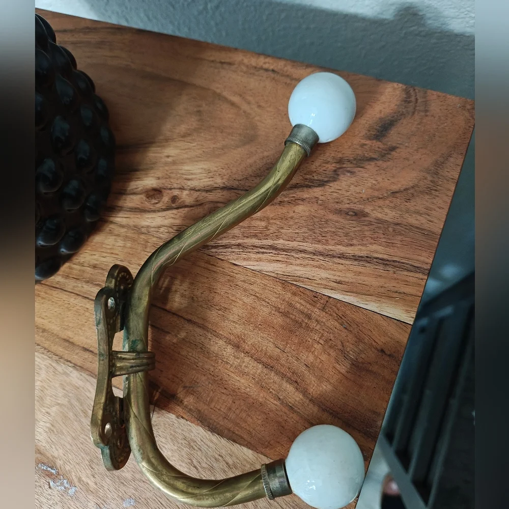 Vintage Double Royal Elegant Brass and White Wall Hook
